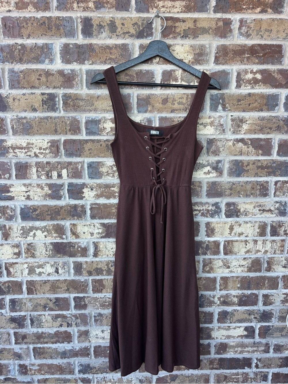 Reformation Chocolate Brown Ribbed Lace-Up Midi Dress